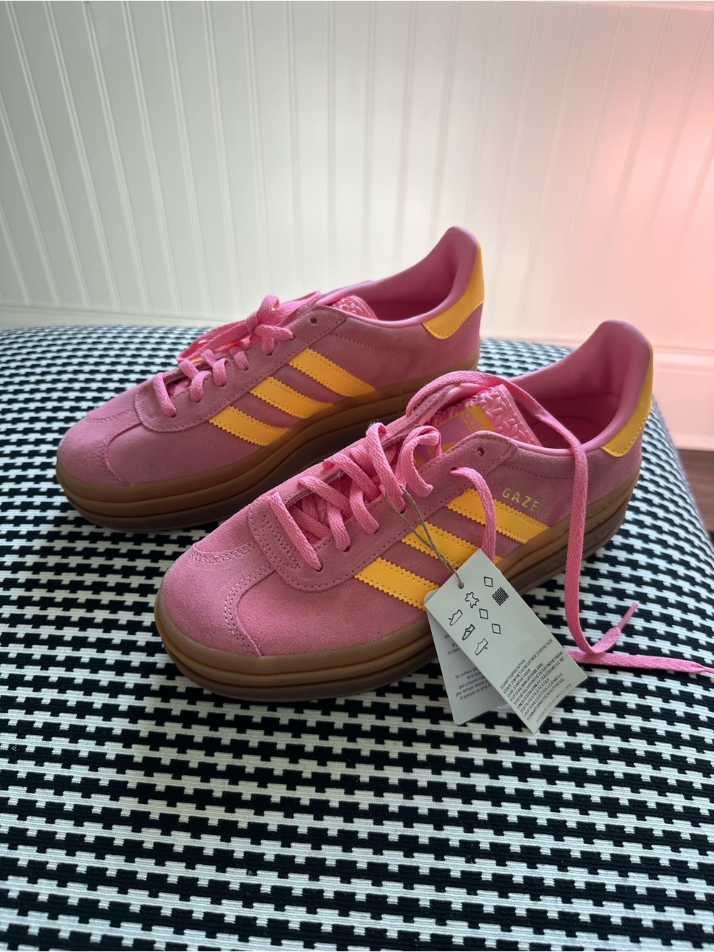 adidas Pink Suede Sneakers with Yellow Stripes
